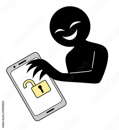 スマホのセキュリティーを解除する悪人イメージの素材