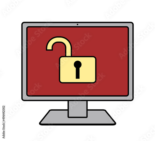 セキュリティーが解除された危険なイメージのパソコンのイラスト