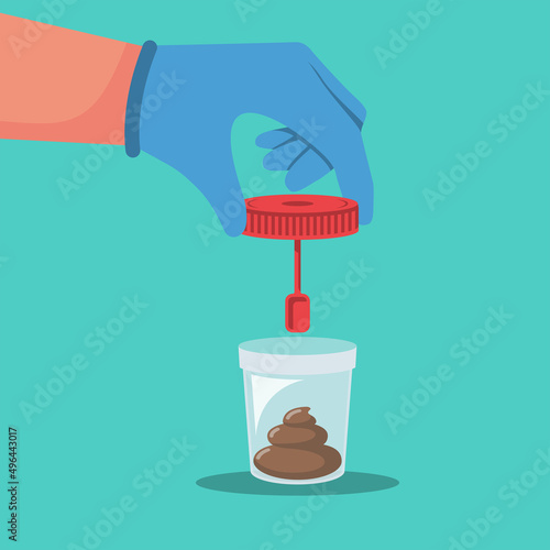 Stool analysis. Stool test icon. Medical sample in a glass tube.