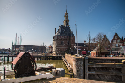 Hoorn, Netherlands, March 2022. The historic defense tower at the harbor entrance of Hoorn.