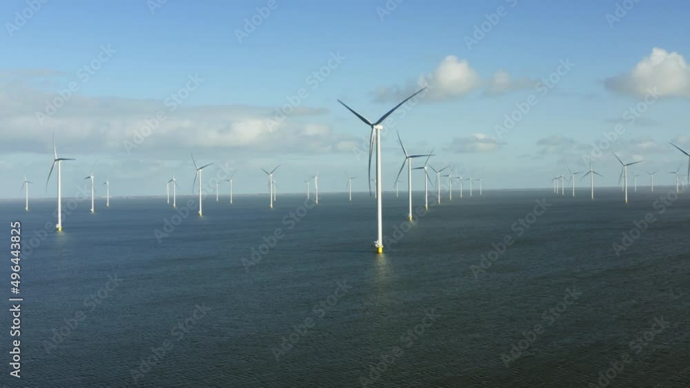 Offshore windfarm in IJsselmeer lake, Kornwerderzand, Netherlands