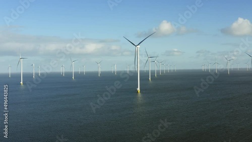 Offshore windfarm in IJsselmeer lake, Kornwerderzand, Netherlands