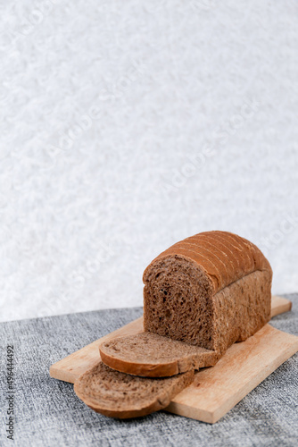 Choco bread loaf slice on a white background. Chocolate flavor  
