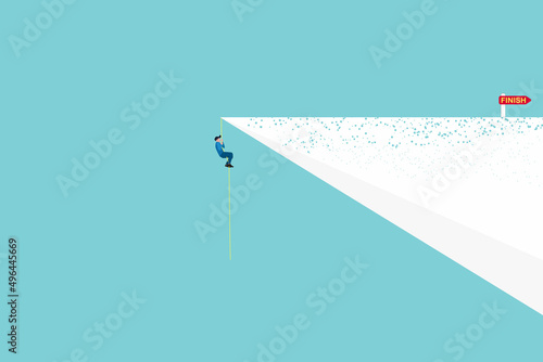 businessman CLIMBING. Concept of finance, economy, professional occupation, ad. courage and bravery vector concept. Symbol of new career opportunity, risk overcoming, ambition and motivation.