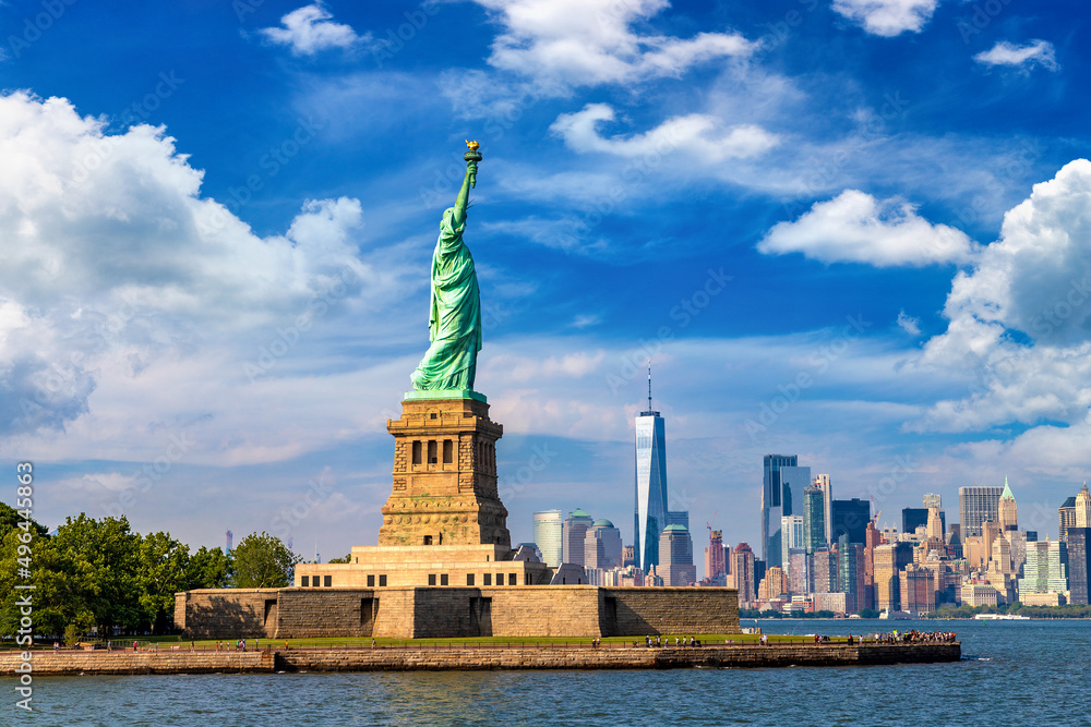 Statue of Liberty against Manhattan