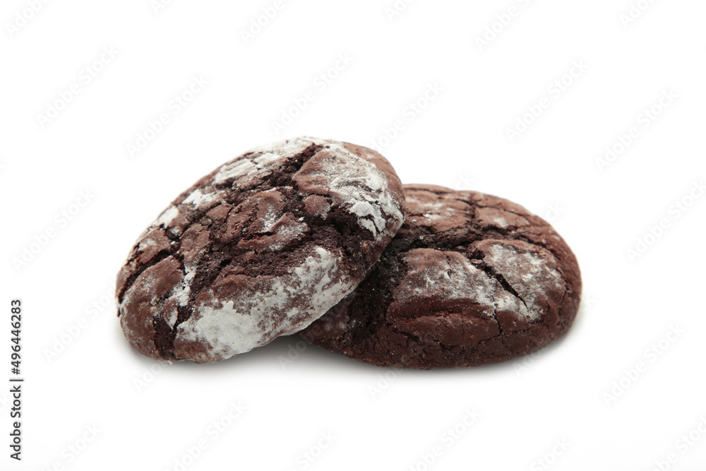 Dark Chocolate chip cookies isolated on white background. Delicious Cookie Macro Dark Chocolate chip cookies isolated on white background. Delicious Cookie Macro