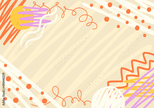 Abstract horizontal background with careless geometric lines, shapes and dots