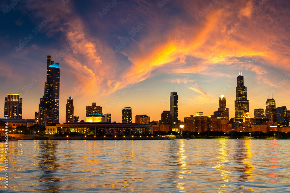 Chicago at sunset, Illinois