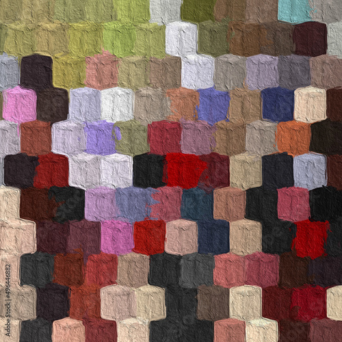 Colorful squares pattern with a rough texture. Background texture wall and have copy space for text. Picture for creative wallpaper or design art work.