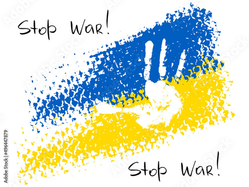 Vector ukraine flag with palm with stop the war in ukraina.