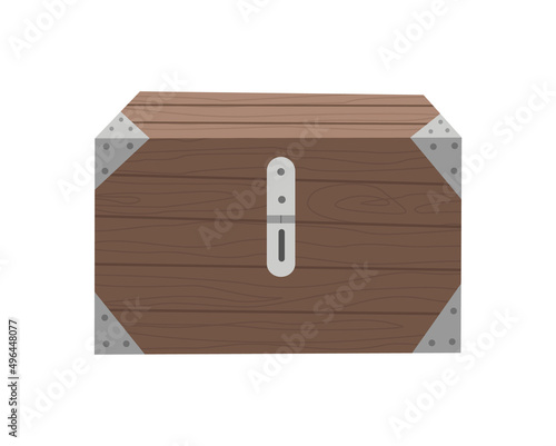 Chest box. Ancient treasure box or pirate closed wooden container. Vector cartoon icon coffer isolated on white background
