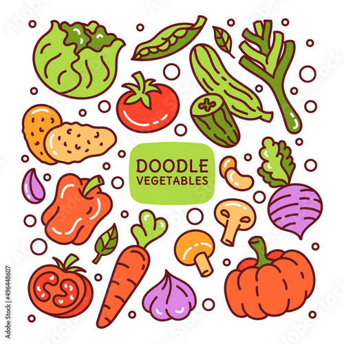 Wallpaper Mural A set of doodle elements vegetableswith leaves. Diet, healthy food, vegetarianism, vegan. Restaurant menu. Torontodigital.ca