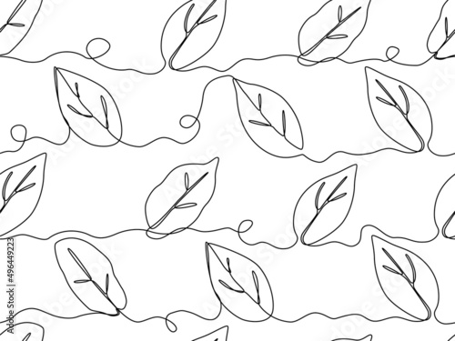 one line continuous drawing of botanical tree leaf in seamless pattern