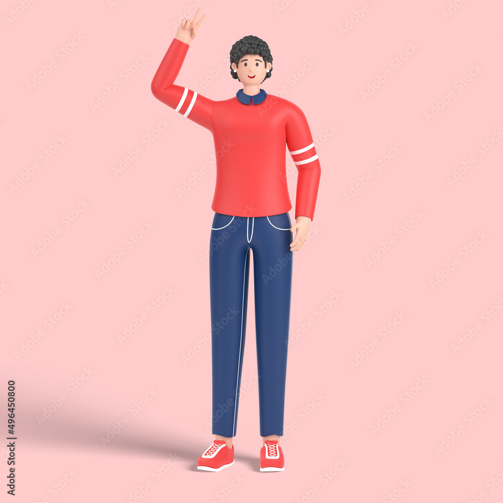 3d female character showing and pointing up with fingers number two, victory sign 3d female character showing and pointing up with fingers number two, victory sign