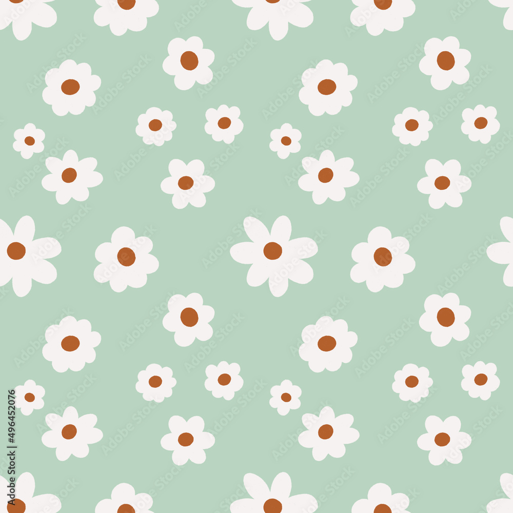 Floral pattern. Illustration with little flowers. Print with flowers and leaves for textiles, printing, clothing, packaging, decor and wallpaper.  Seamless surfase design
