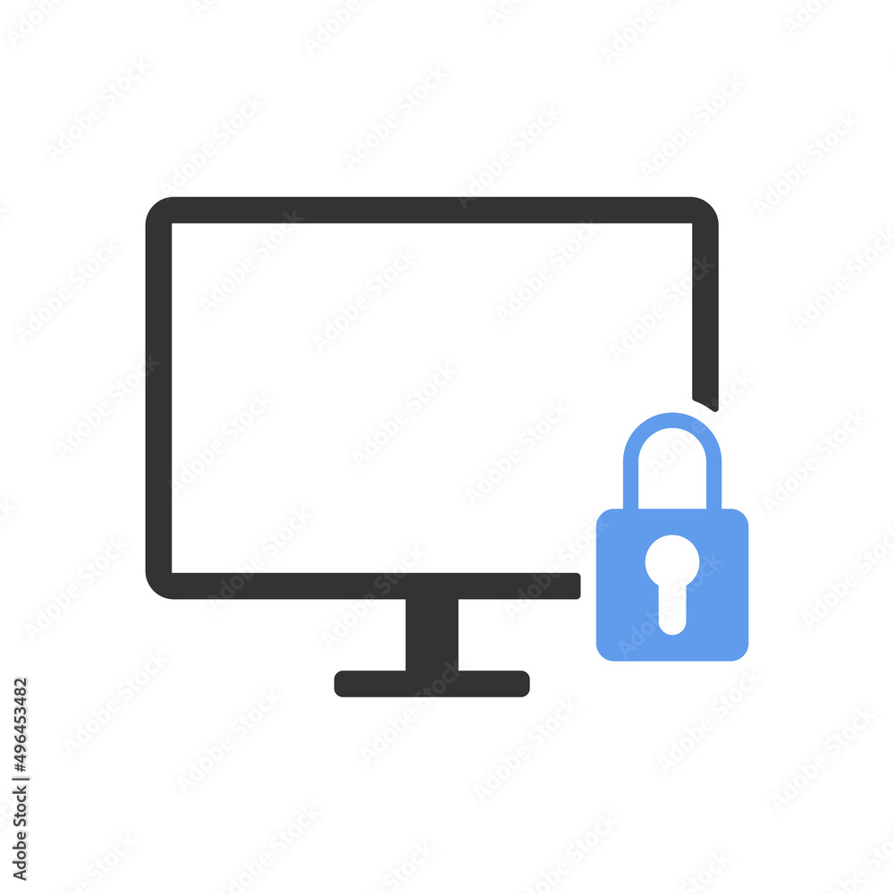 Computer screen locked black and blue vector icon Computer screen locked black and blue vector icon
