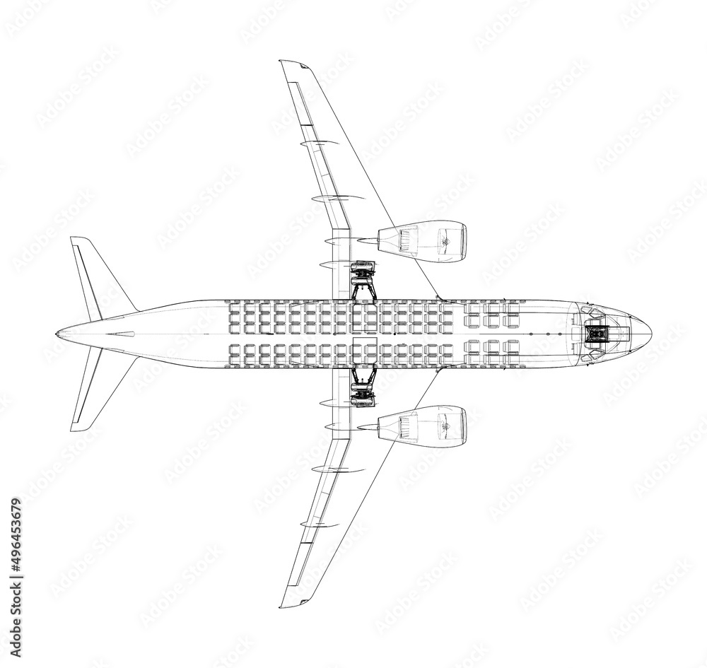 Airplane in wire-frame style. Vector