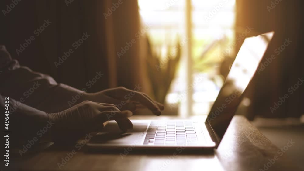 4K.Business wear gloves working on tablet computer, Extreme closeup