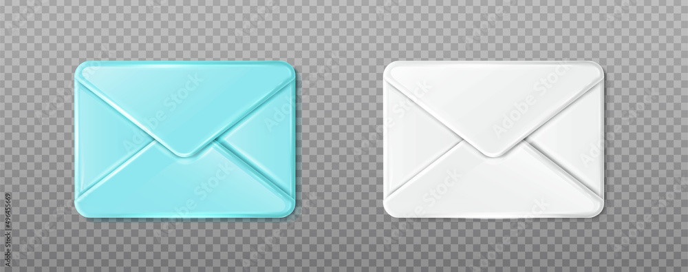 3d realistic vector icon set. Message envelope in white and blue. Isolated on transparent background. 3d realistic vector icon set. Message envelope in white and blue. Isolated on transparent background.