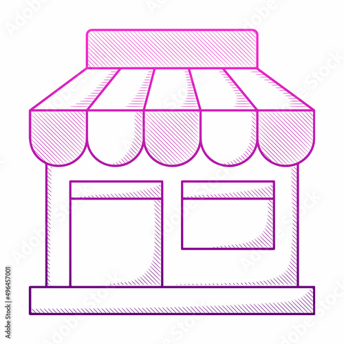 Market store illustration with hand drawn outline doodle style