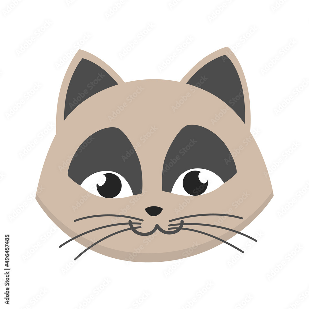 Fototapeta premium Cat head emoticon. Funny decorative drawn cat face character or avatar. Vector illustration of domestic pet