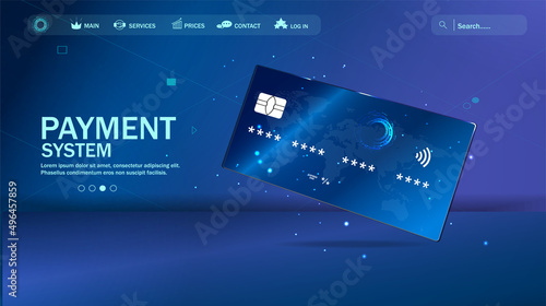 Payment system. Vector illustration of data security. The concept of an online payment protection system using a credit card. An intelligent application protects your account.