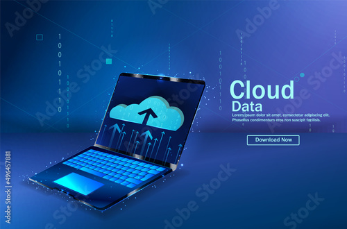 Data analyst consolidating financial information and reports on computer. Financial data management, financial software, digital data report concept. Polygonal illustration.