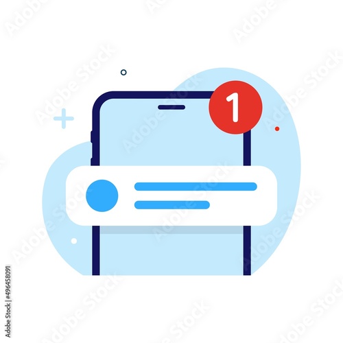 unread, one new notification with smartphone screen concept illustration flat design vector eps10. modern graphic element for landing page, empty state ui, infographic, icon
