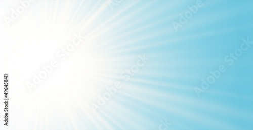 glowing light rays on sky blue background