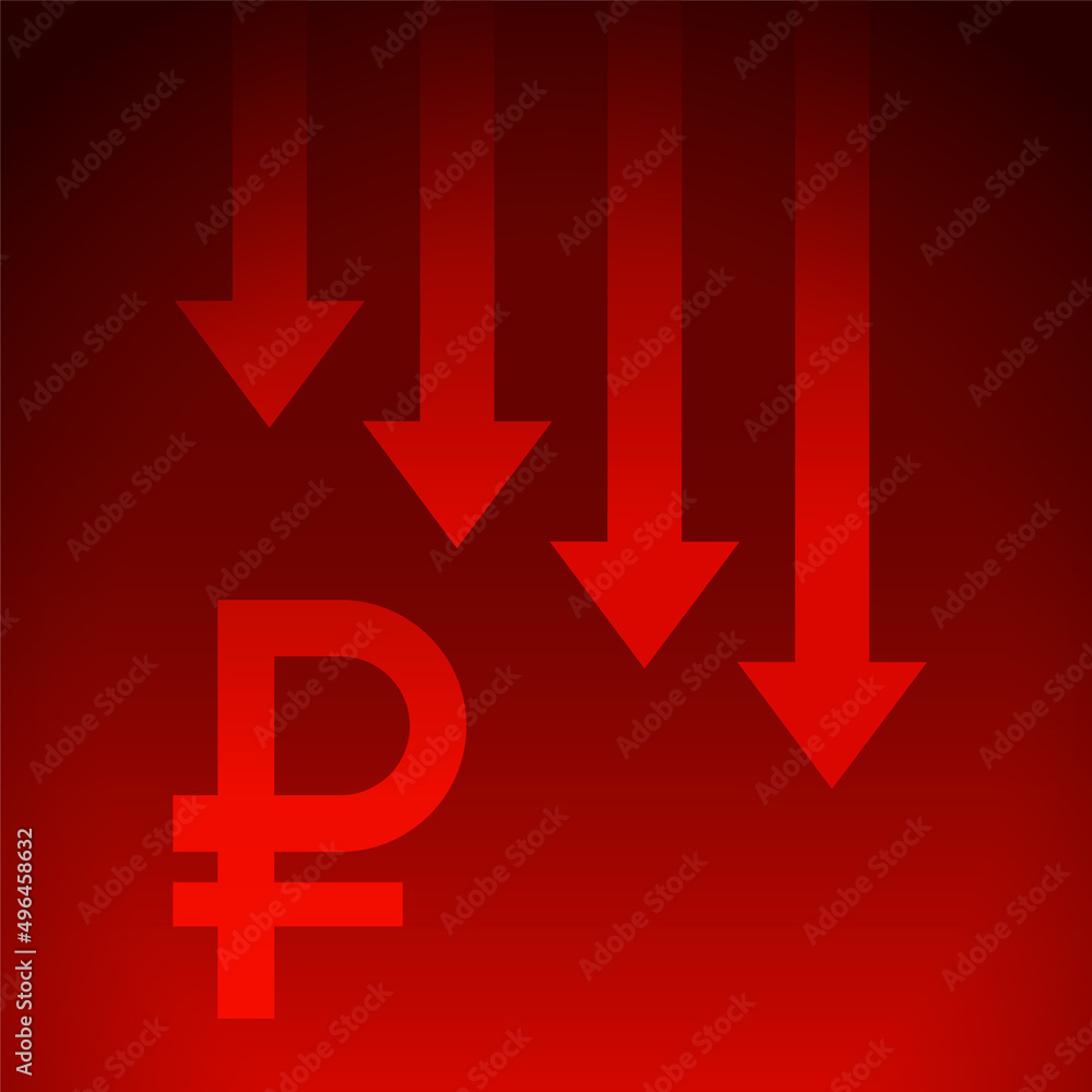 russian ruble collapse with downfall red arrow russian ruble collapse with downfall red arrow