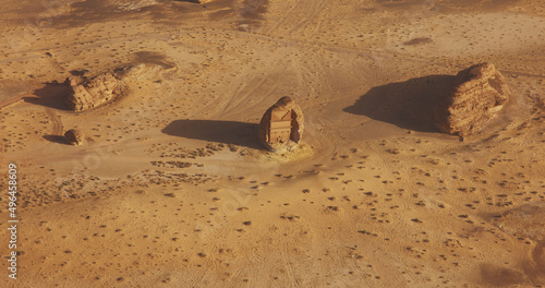 Aerial views of the Tomb of Lihyan in Mada'in Saleh Hegra archaeological site near Al Ula, Saudi Arabia photo