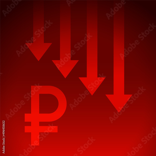 russian ruble collapse with downfall red arrow