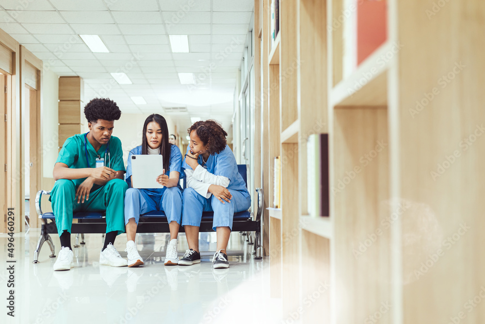 Fototapeta premium A group of medical students are happily discussing their future dreams.