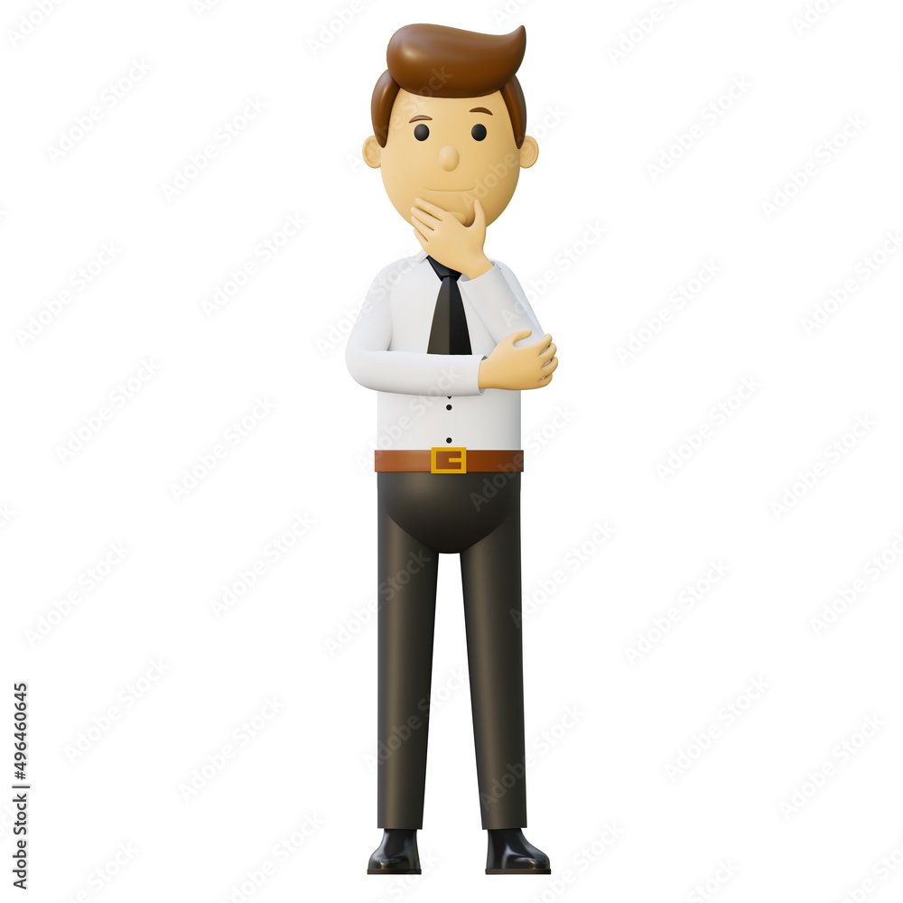 3d man. Businesswoman in suit. Office worker thinking about a new idea. 3D illustration, isolate. A friendly employee of the company thought about important issues. Illustration in cartoon style. 3d man. Businesswoman in suit. Office worker thinking about a new idea. 3D illustration, isolate. A friendly employee of the company thought about important issues. Illustration in cartoon style.