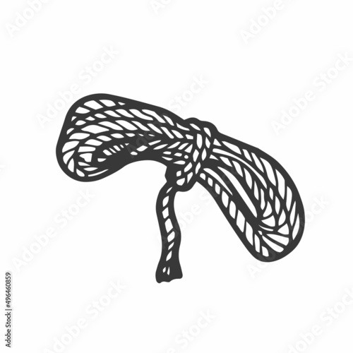Hand drawn rope isolated on white background. One image of series Camping time. Vector illustration