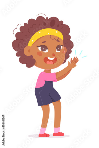 Applause action of cute kid, happy girl clapping, child applauding to show admiration