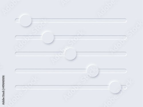 Neomorphism UI, switch volume slide bar set, soft user interface, slidebars for sound