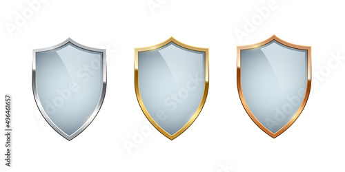 3d shield set with glass, crystal or acrylic cover and gold, silver and copper frame