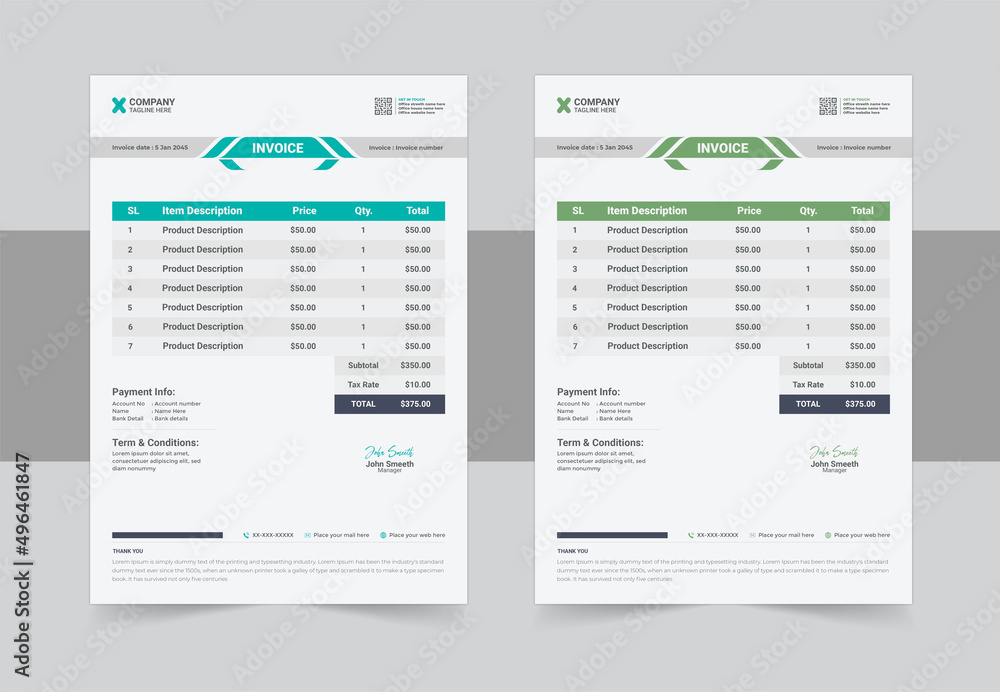 Business invoice form template. Invoice minimal design template Business invoice form template. Invoice minimal design template