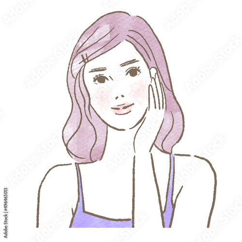 美容　メイク　女性　肌　スキンケア　ベクターイラスト