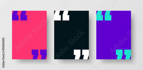 Quote Poster Template Set. Quotation Mark Frame Isolated on Colour Background. Modern Vector Design Template with Copy Space for Quotes
