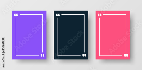 Quotes Frame Template Set. Collection of Blank Quote Borders with Quotation Marks Isolated on Colour Background