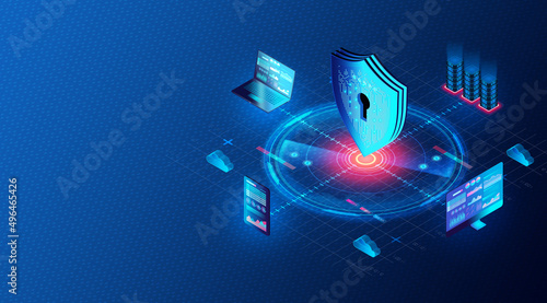 Cloud-based Cybersecurity Solutions - Secure Corporate and Institutional Networks - 3D Illustration. photo