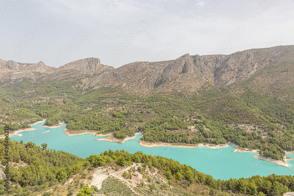 Guadalest Reservoir. Spectacular emerald green reservoir, ideal for swimming, water sports and hiking