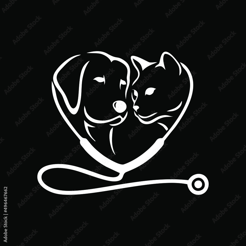 Fototapeta premium dog, cat and stethoscope combination, describe care