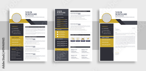 Cv templates. Professional resume letterhead, cover letter business layout job applications, personal description profile set