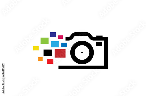 Creative Black Abstract Camera With colorful Pixel Logo Design Symbol Vector Illustration