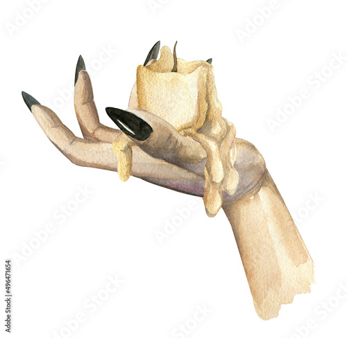 Hand with candle. Watercolor hand drawn