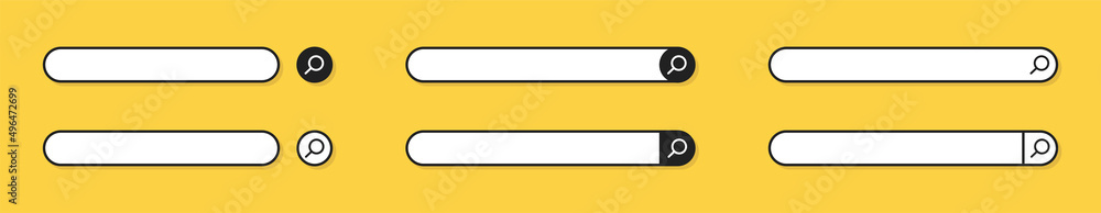 Search bar boxes set in flat style on yellow background. Search bar icons. Vector EPS 10 Search bar boxes set in flat style on yellow background. Search bar icons. Vector EPS 10