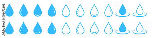Water drop icon, logo set in blue color. Vector EPS 10.